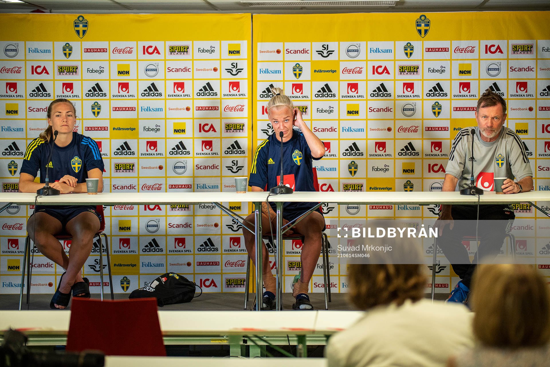 Magdalena Eriksson, Caroline Seger and Peter Gerhardsson,