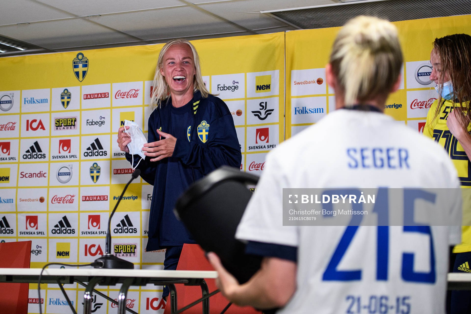 Olivia Schough of Sweden crash the press conference of
