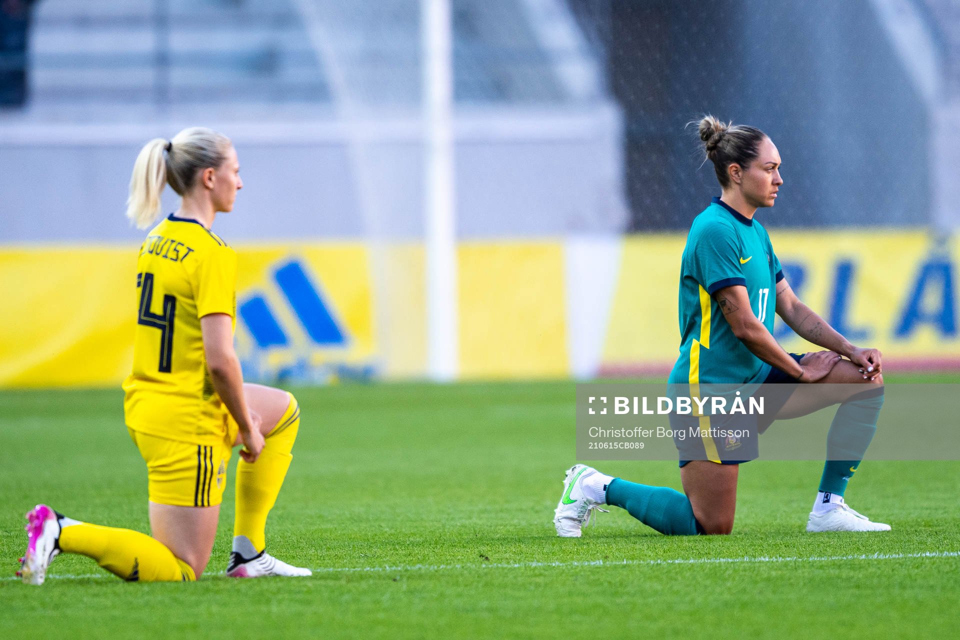 Rebecka Blomqvist of Sweden and Kyah Simon of Australia
