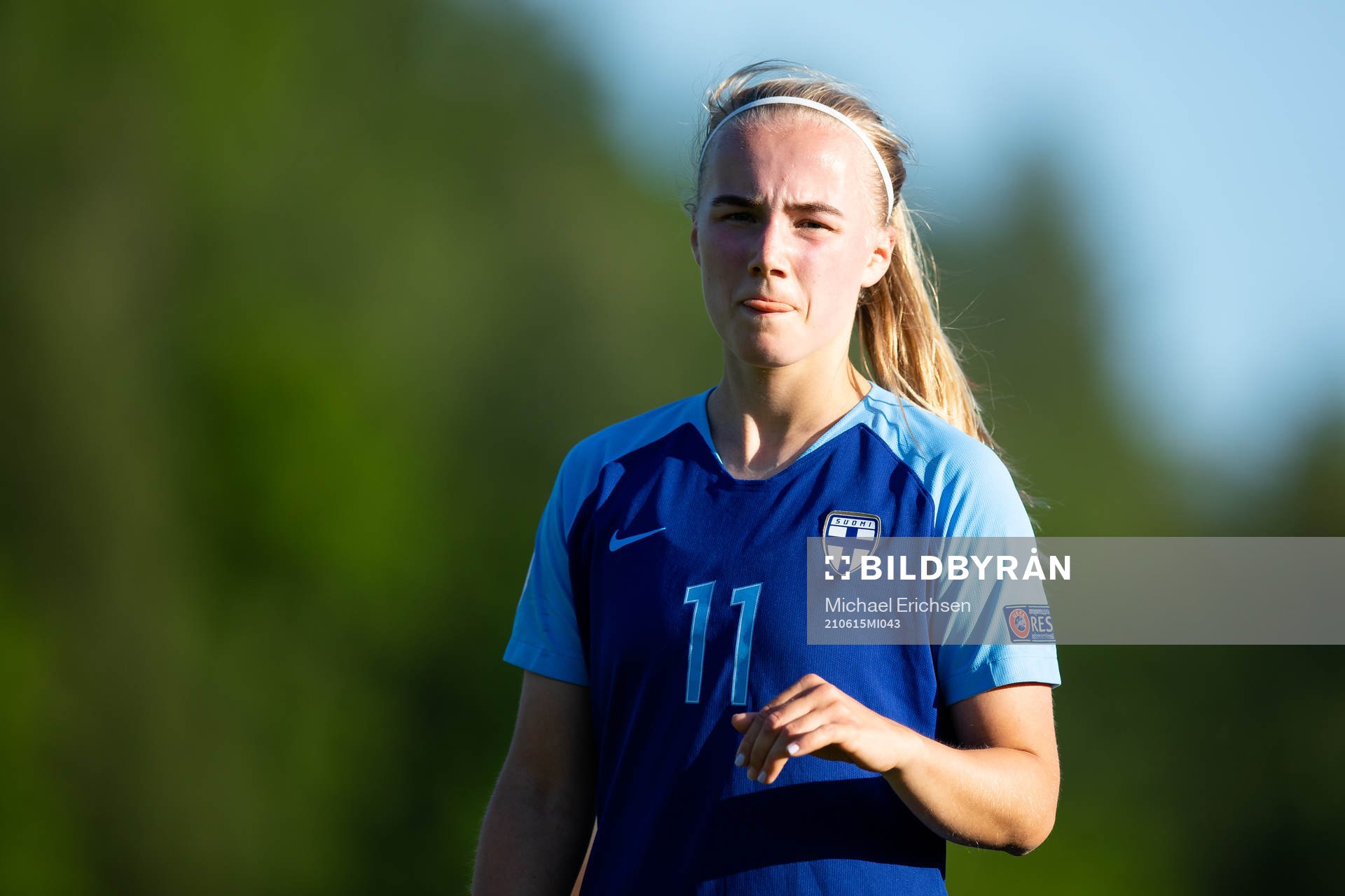 Finlands Aino Vuorinen under fotbollsmatchen mellan Sverige och Finland den 15 juni 2021 i Munkedal. 