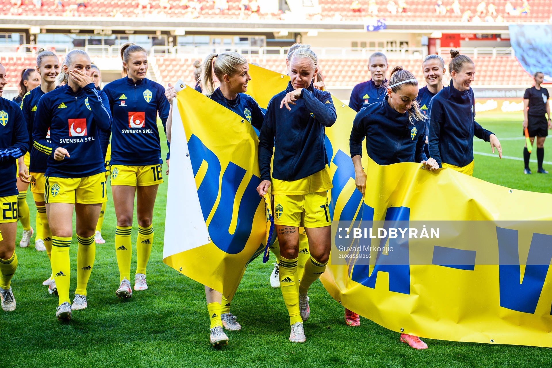 Caroline Seger of Sweden in tears prior to the