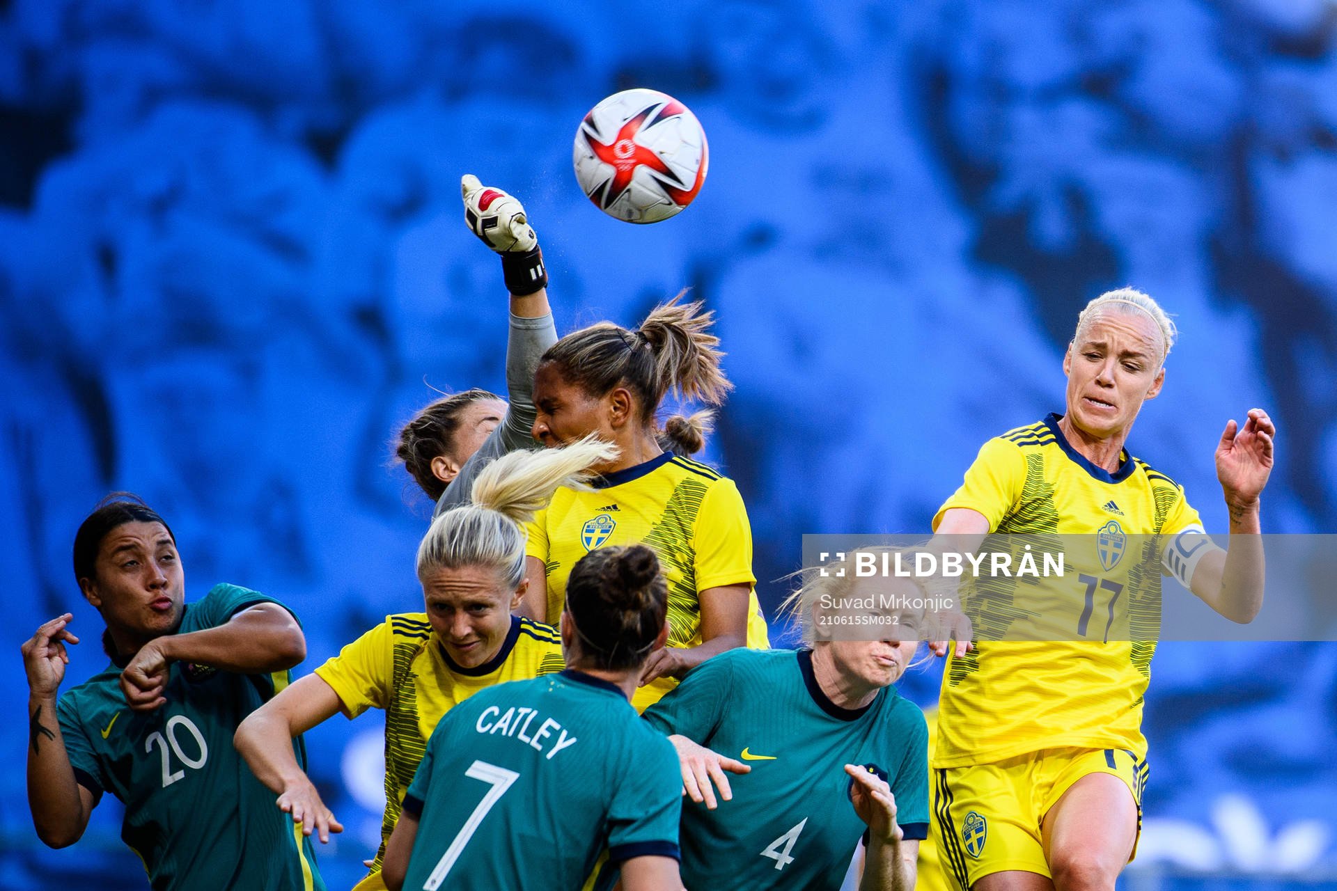 goalkeeper Teagan Micah of Australia against Rebecka