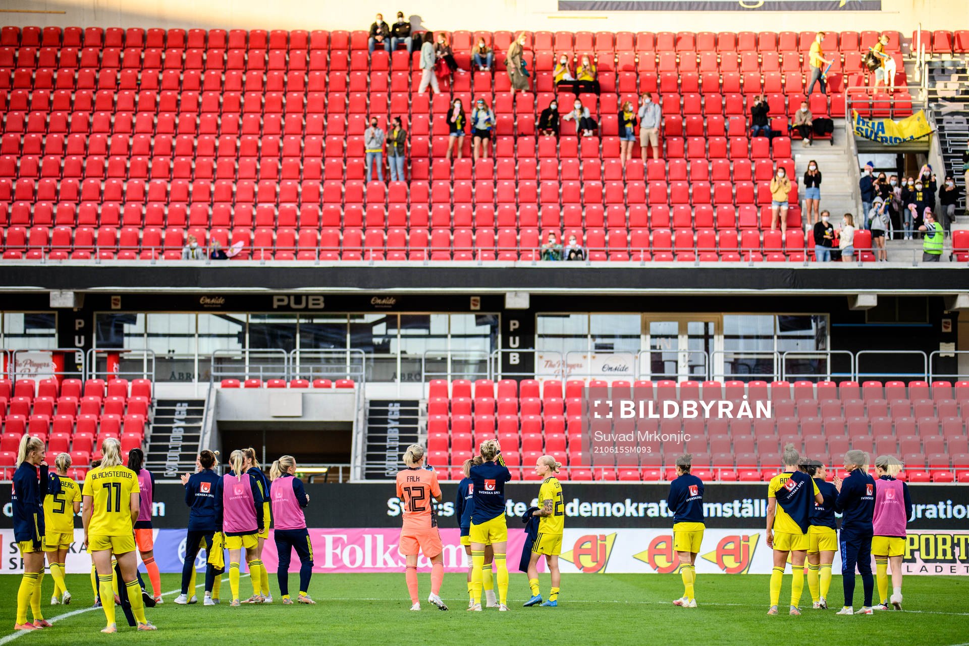 Players of Sweden applauding the supporters