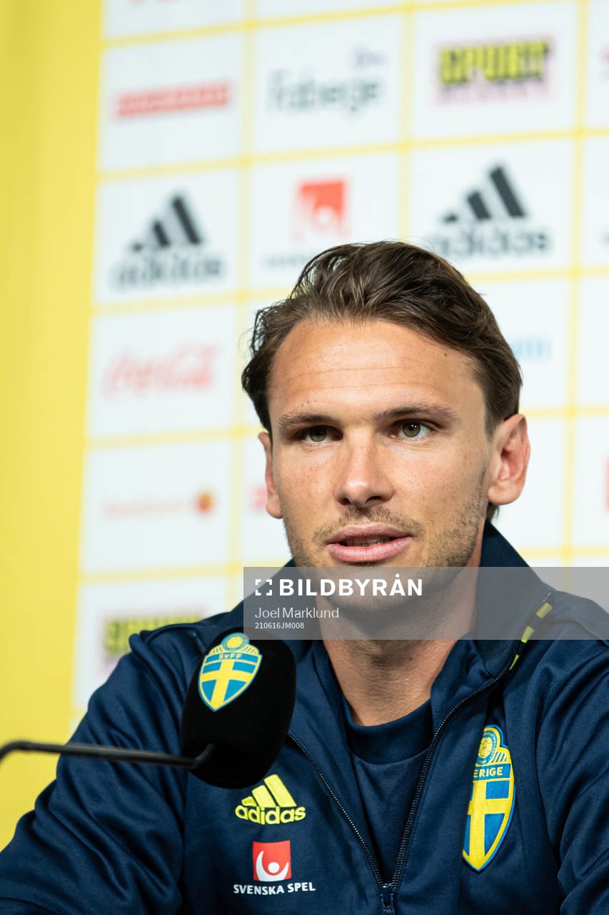 Albin Ekdal of the Swedish national football team at a press conference during the UEFA Euro 2020 Football Championship on June 16, 2021 in Gothenburg.