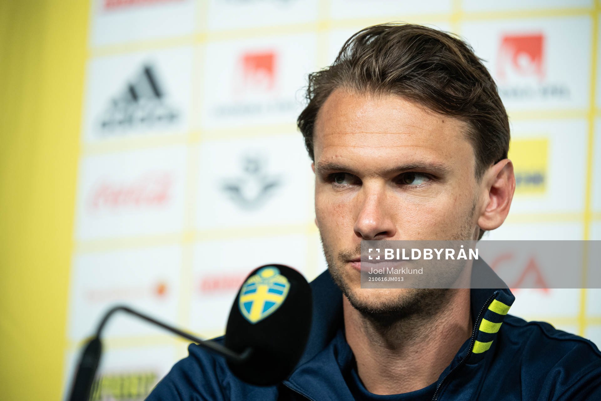 Albin Ekdal of the Swedish national football team at a press conference during the UEFA Euro 2020 Football Championship on June 16, 2021 in Gothenburg.