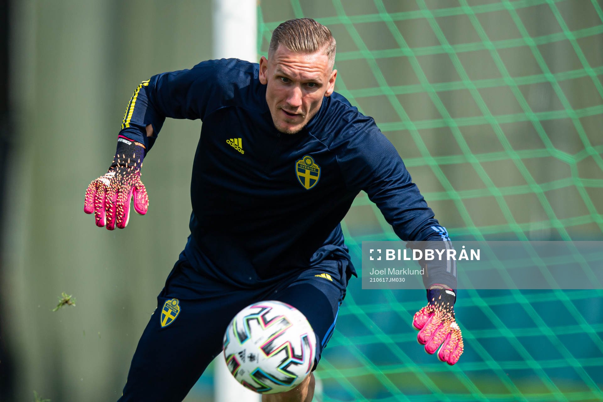 Robin Olsen of the Swedish national football team at a