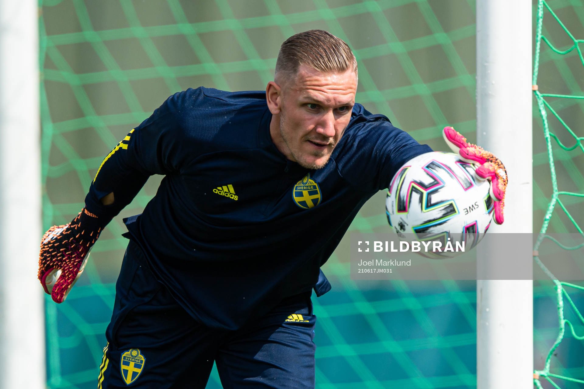 Robin Olsen of the Swedish national football team at a