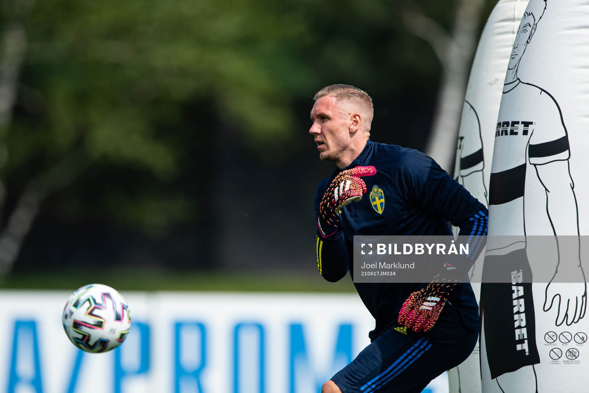 Robin Olsen of the Swedish national football team at a