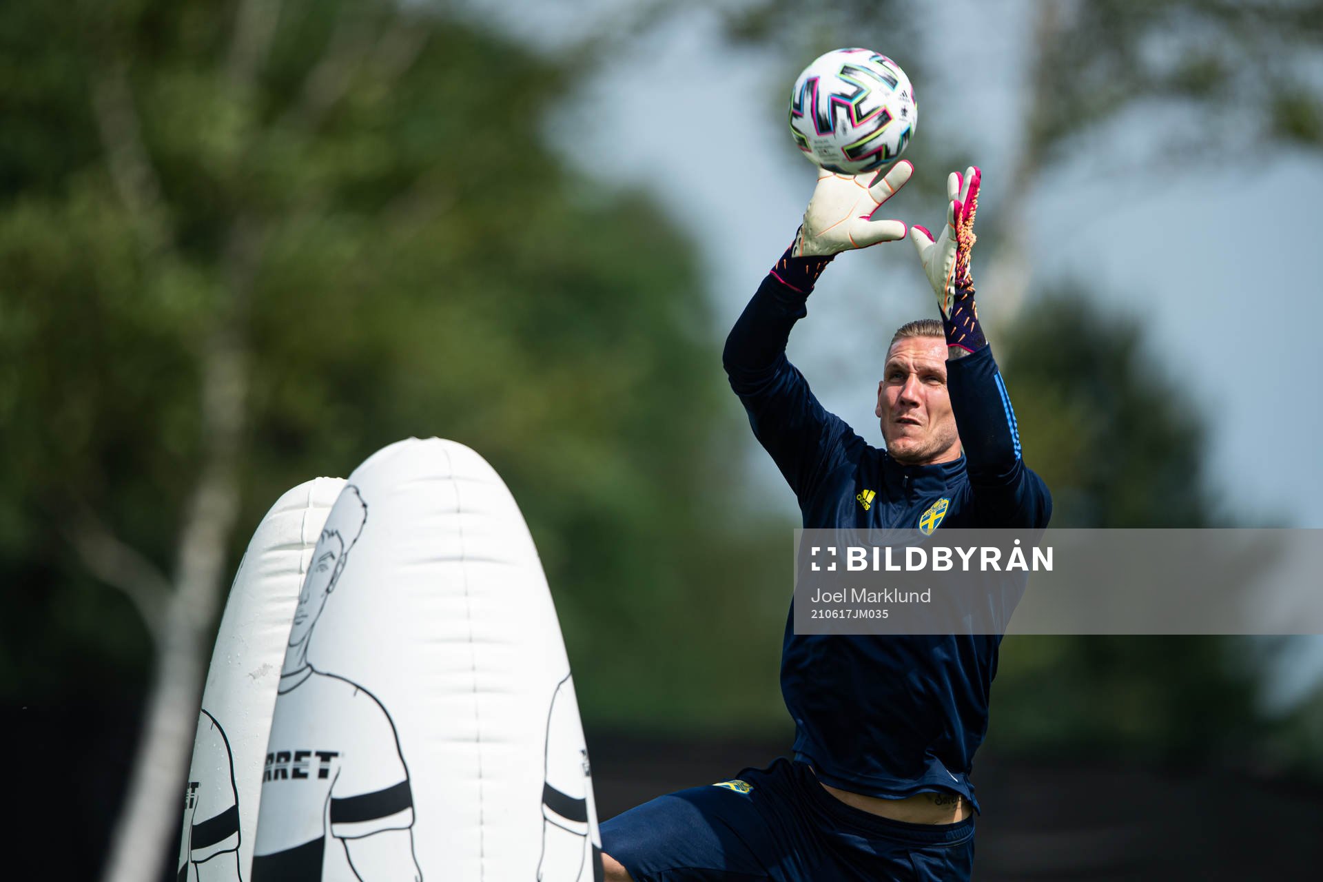 Robin Olsen of the Swedish national football team at a