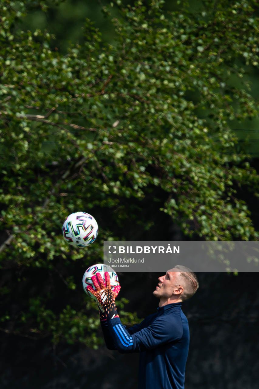 Robin Olsen of the Swedish national football team at a