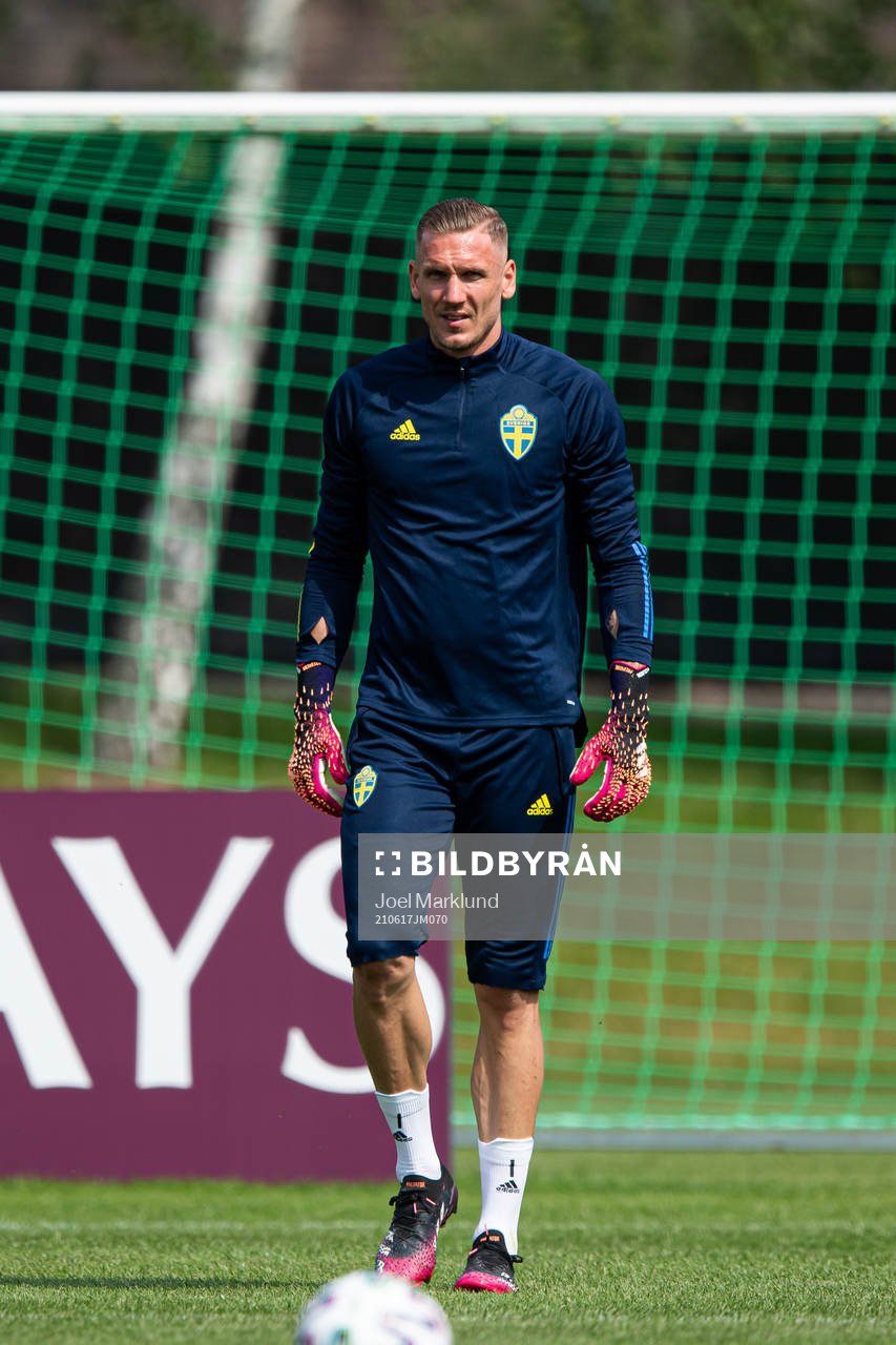 Robin Olsen of the Swedish national football team at a