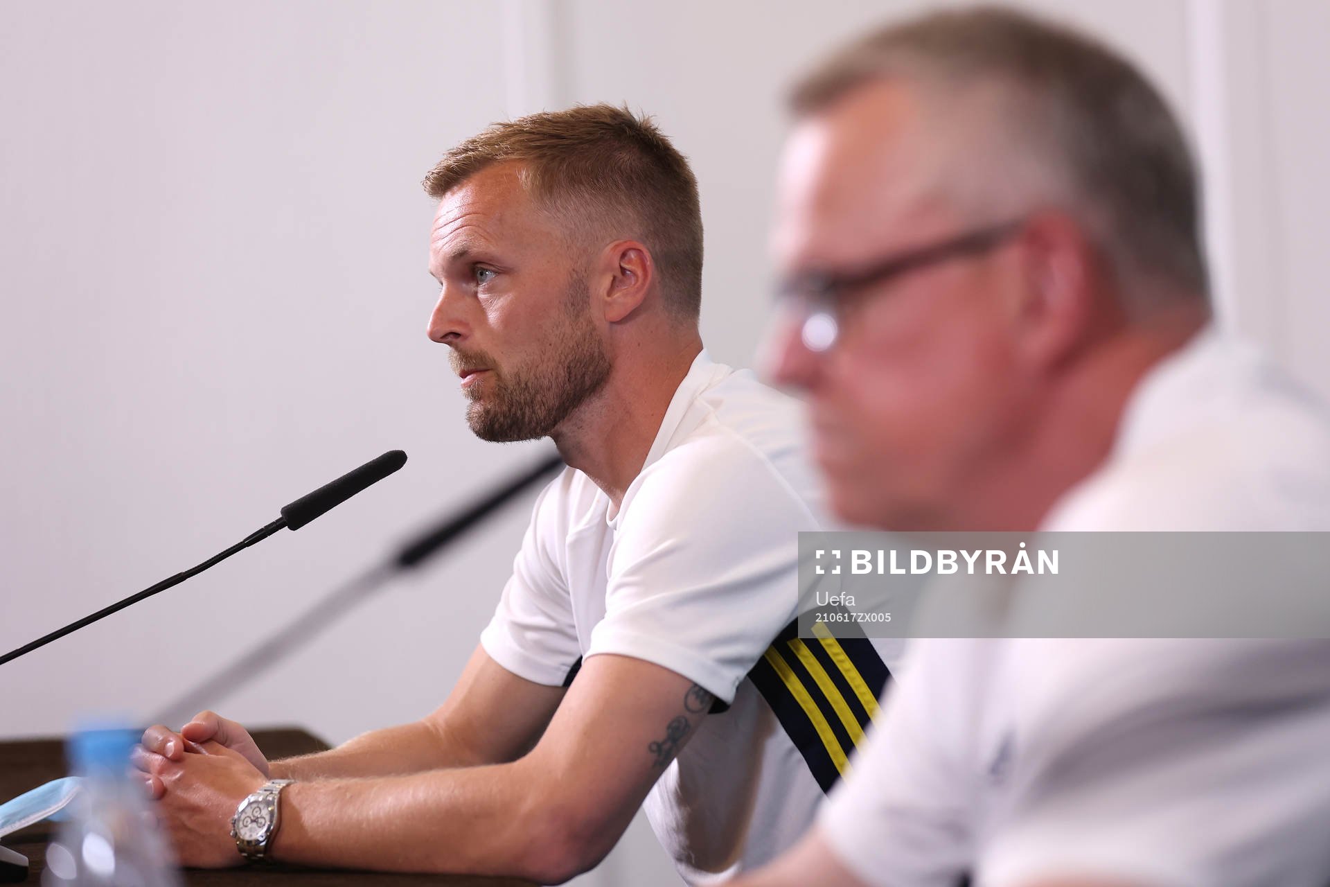In this handout picture provided by UEFA Sebastian Larsson