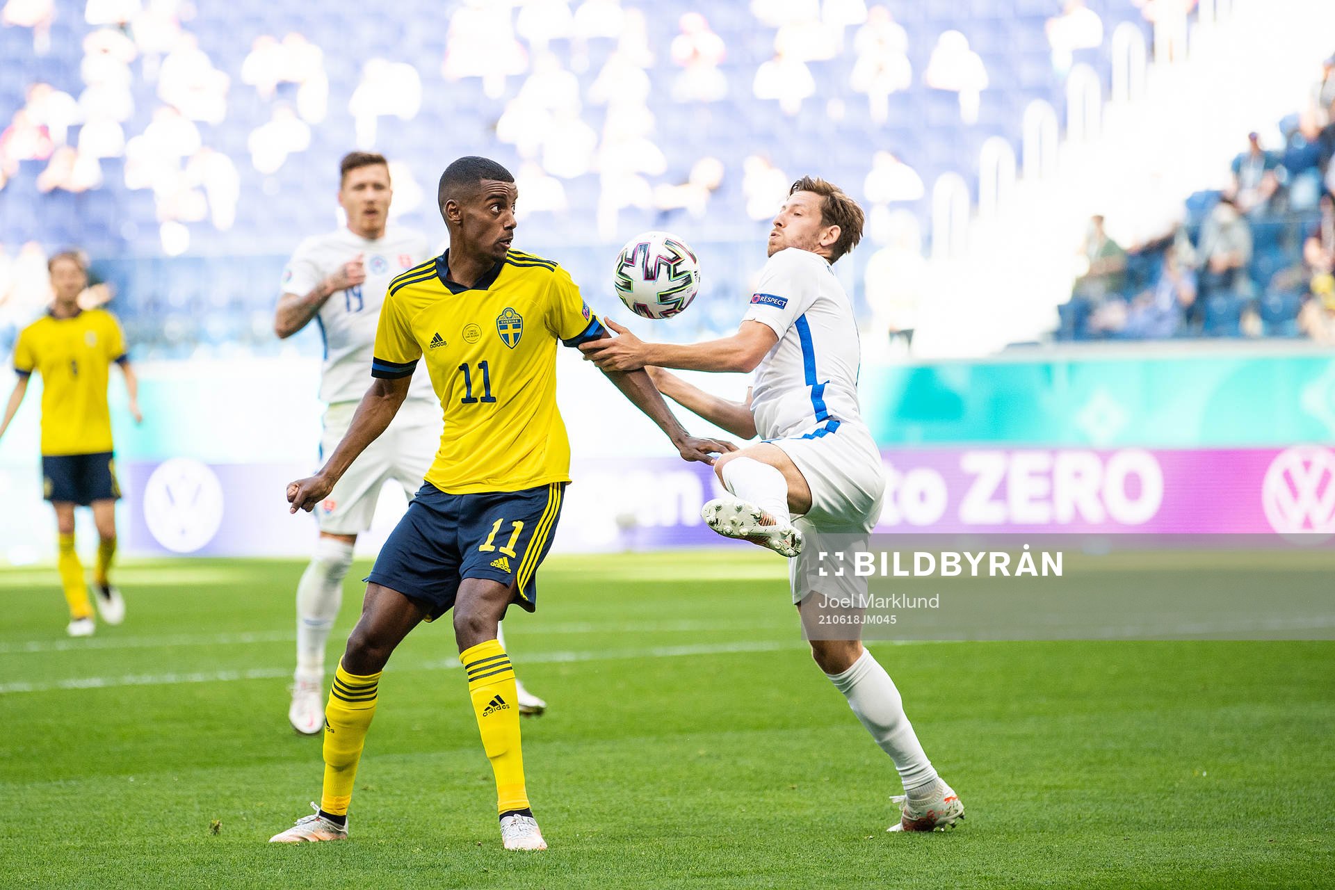 Alexander Isak of Sweden and Patrik Hrosovsky of Slovakia