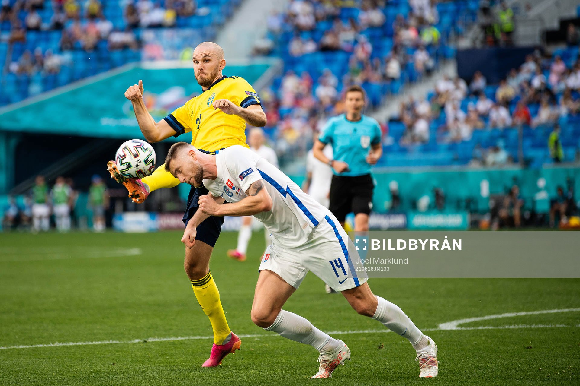 Marcus Danielson of Sweden and Milan Skriniar of Slovakia
