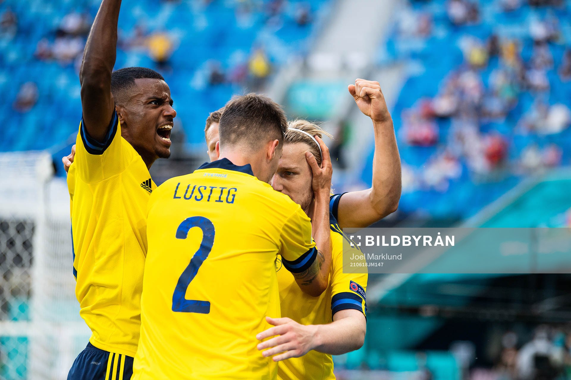 Alexander Isak, Mikael Lustig and Emil Forsberg of Sweden