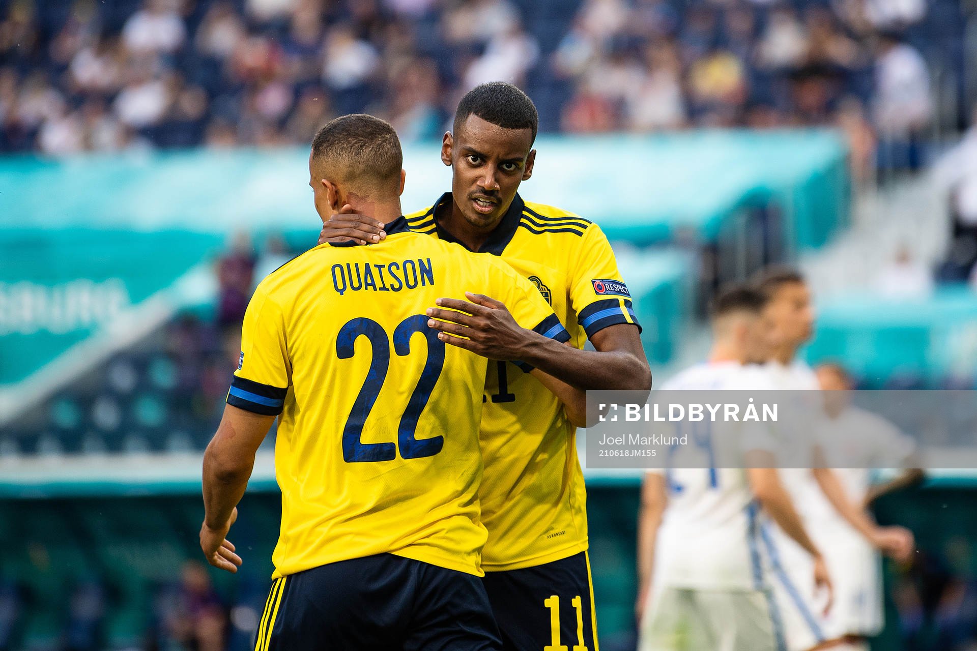 Robin Quaison and Alexander Isak of Sweden
