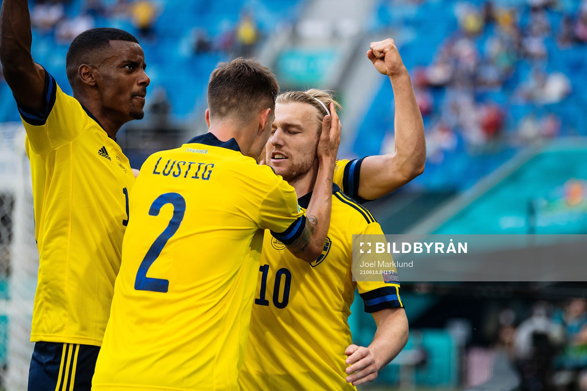 Alexander Isak, Mikael Lustig and Emil Forsberg of Sweden