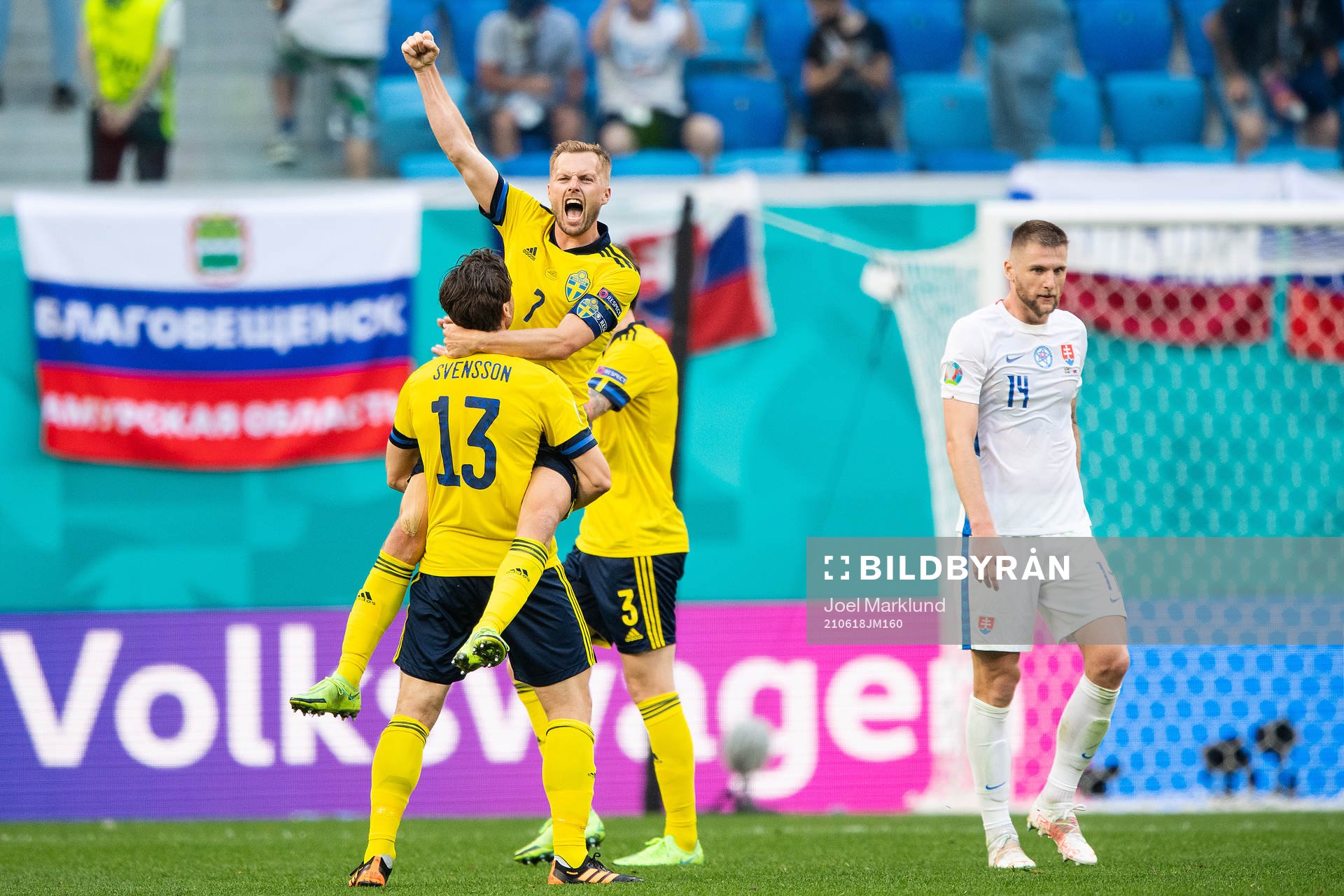 Gustav Svensson and Sebastian Larsson of Sweden celebrate