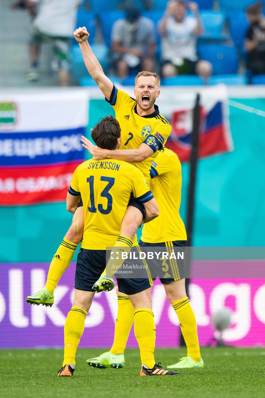 Gustav Svensson and Sebastian Larsson of Sweden celebrate