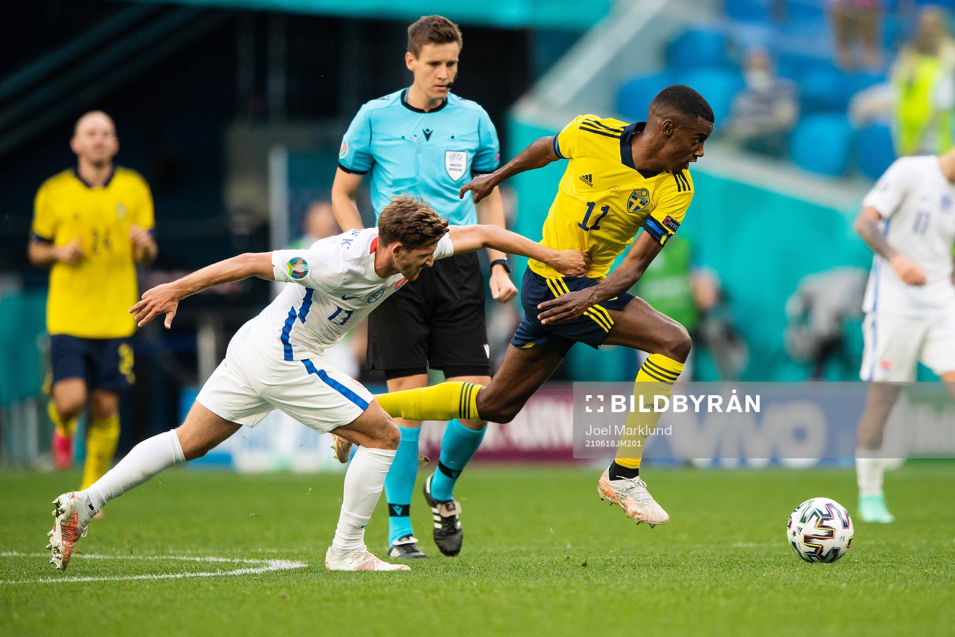 Patrik Hrosovsky of Slovakia and Alexander Isak of Sweden