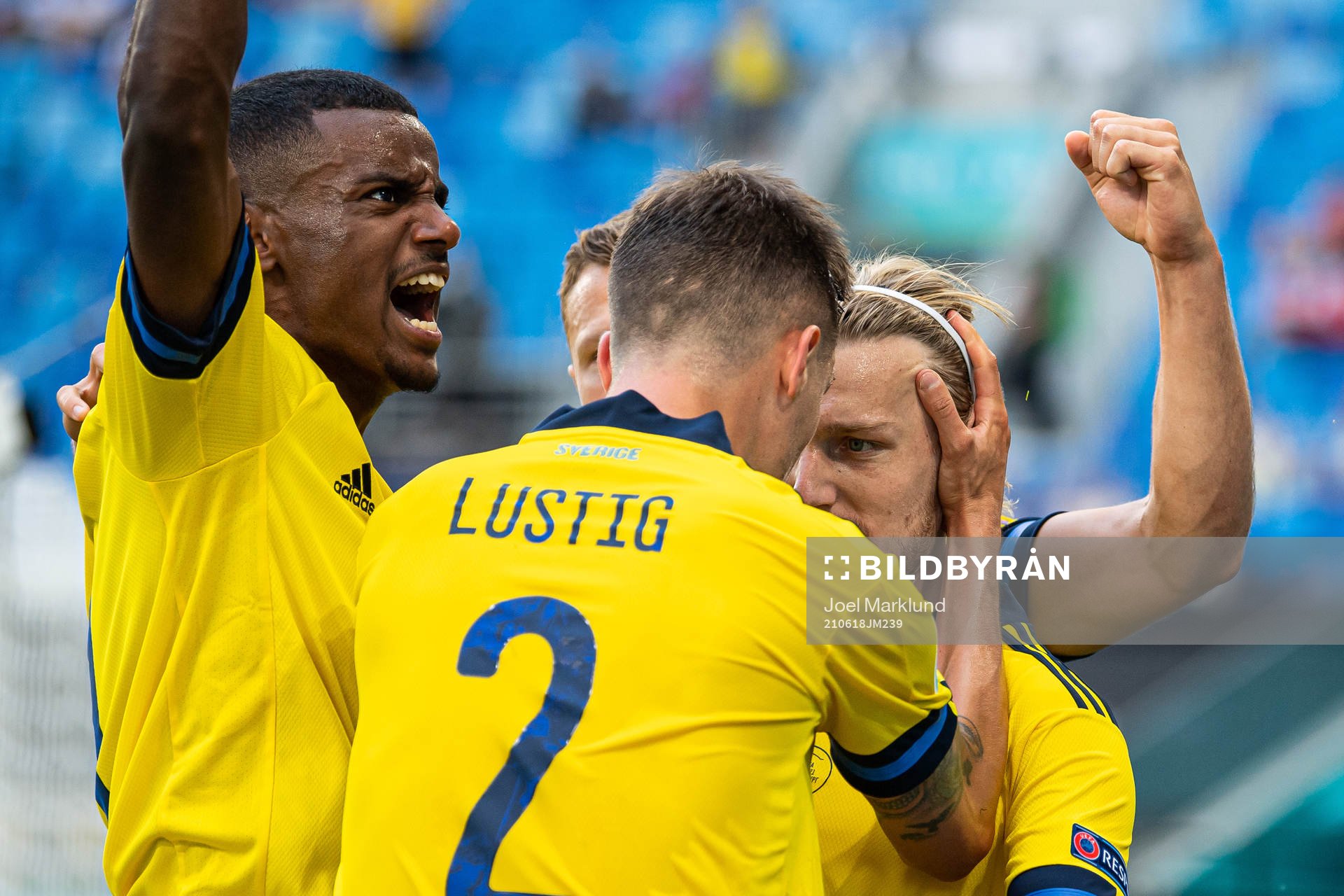 Alexander Isak, Mikael Lustig and Emil Forsberg of Sweden