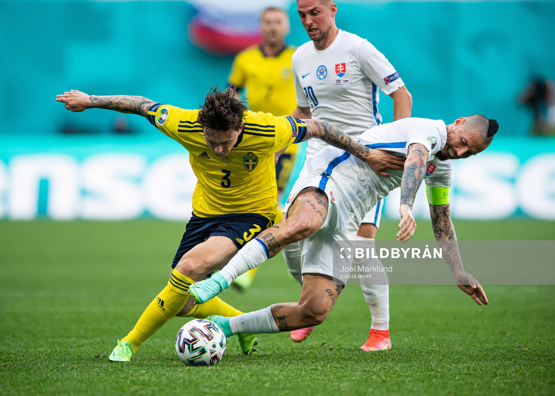 Victor Nilsson Lindelöf of Sweden in action against Marek