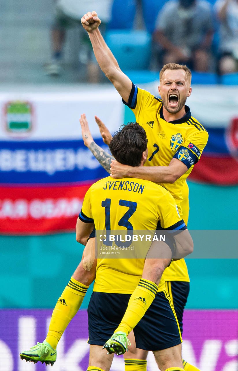 Gustav Svensson and Sebastian Larsson of Sweden celebrate