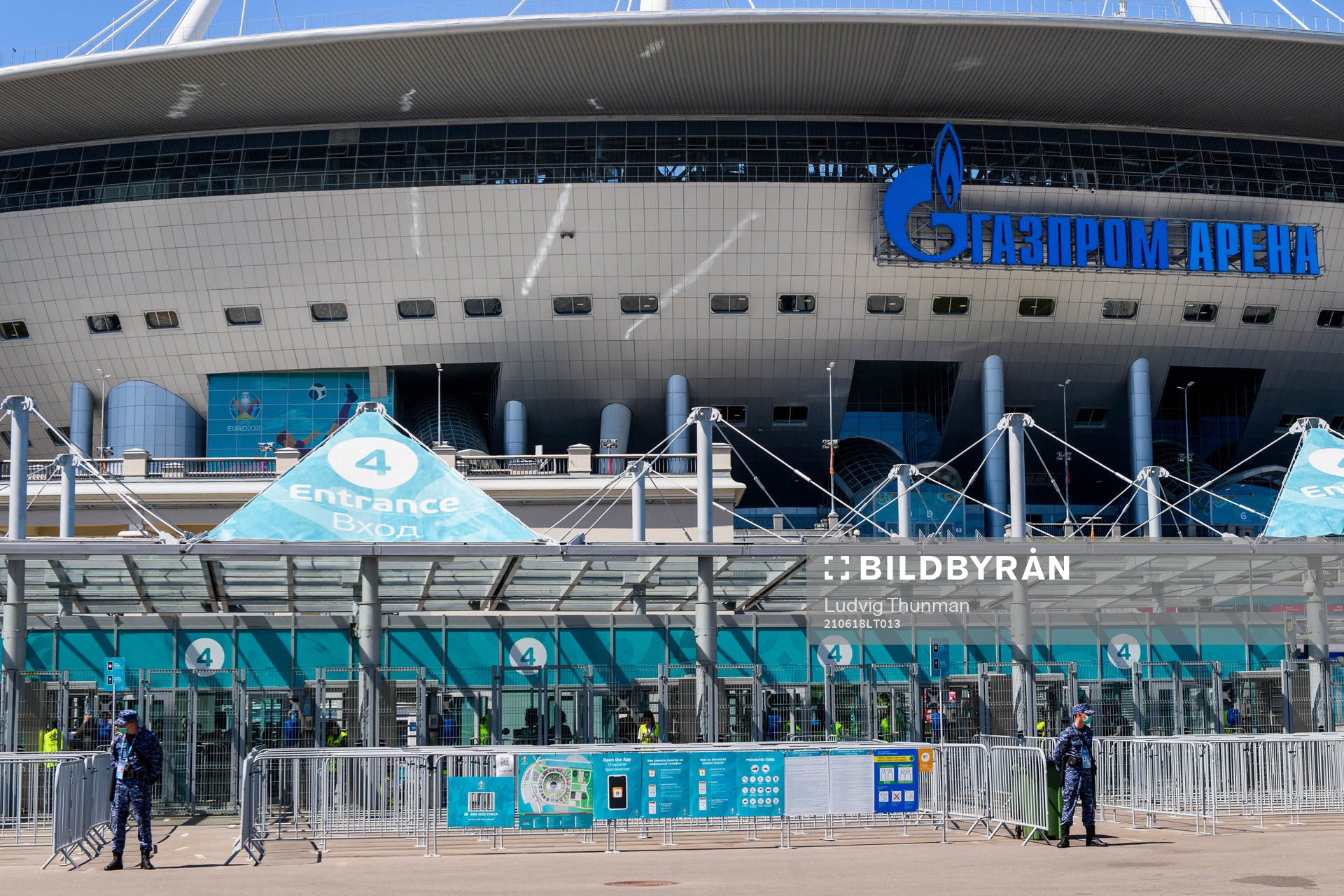Security guards outside Saint Petersburg Stadium