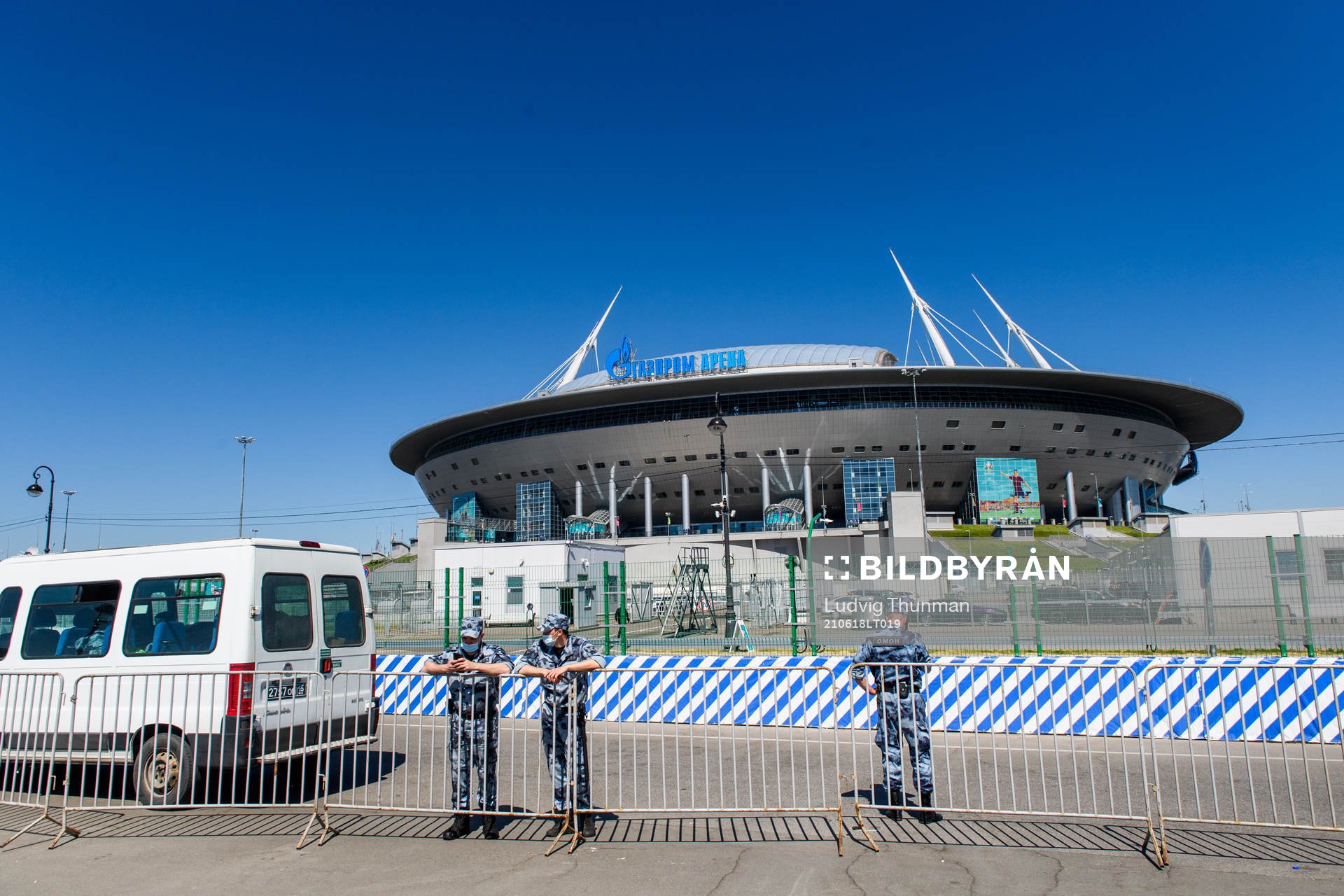 Security guards outside Saint Petersburg Stadium