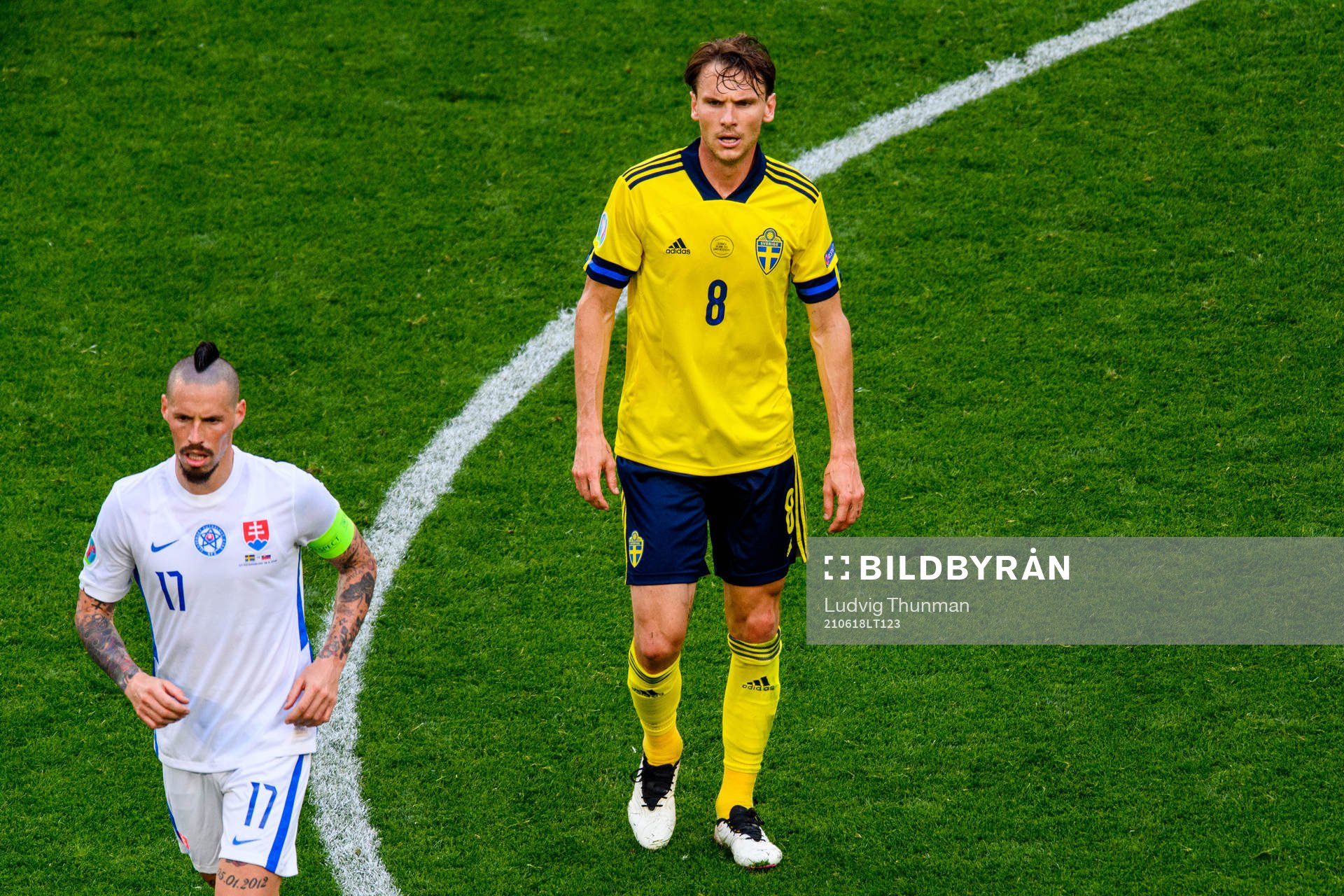 Marek Hamsik of Slovakia and Albin Ekdal of Sweden
