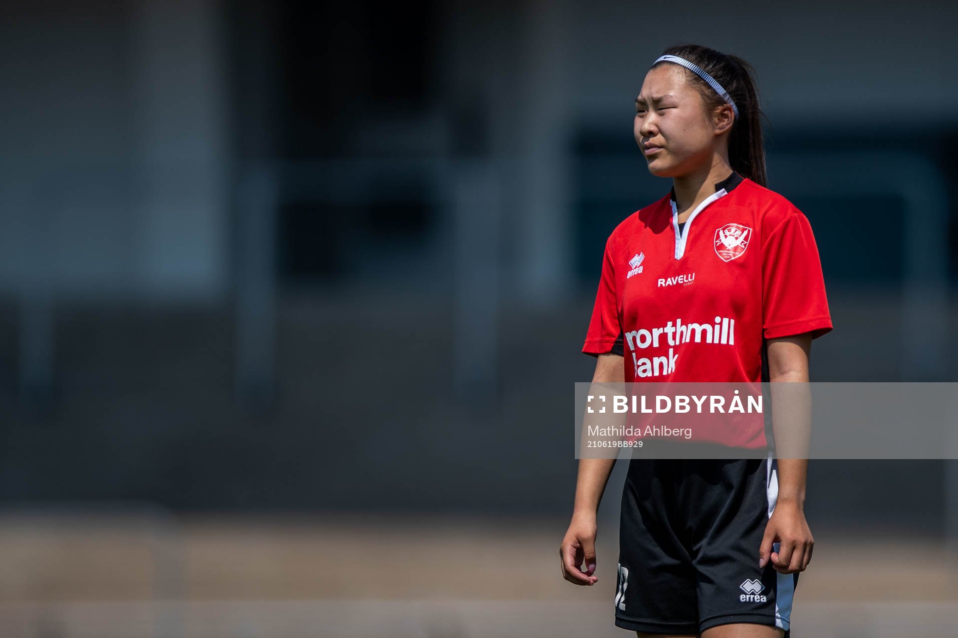 Lindeborgs Maja Sundqvist under fotbollsmatchen i Division 3 Sydvästra Skåne mellan Malmö FF och Lindeborg den 19 juni 2021 i Malmö.