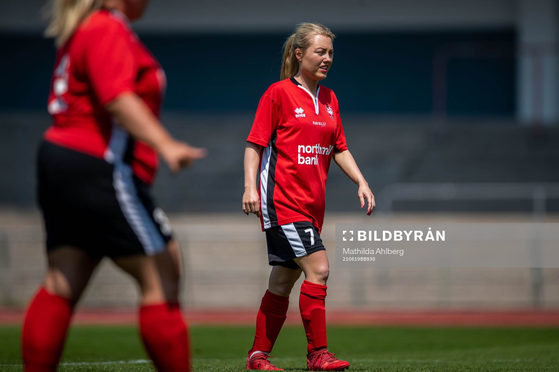 Lindeborgs Lina Robertsson Nyman under fotbollsmatchen i Division 3 Sydvästra Skåne mellan Malmö FF och Lindeborg den 19 juni 2021 i Malmö.