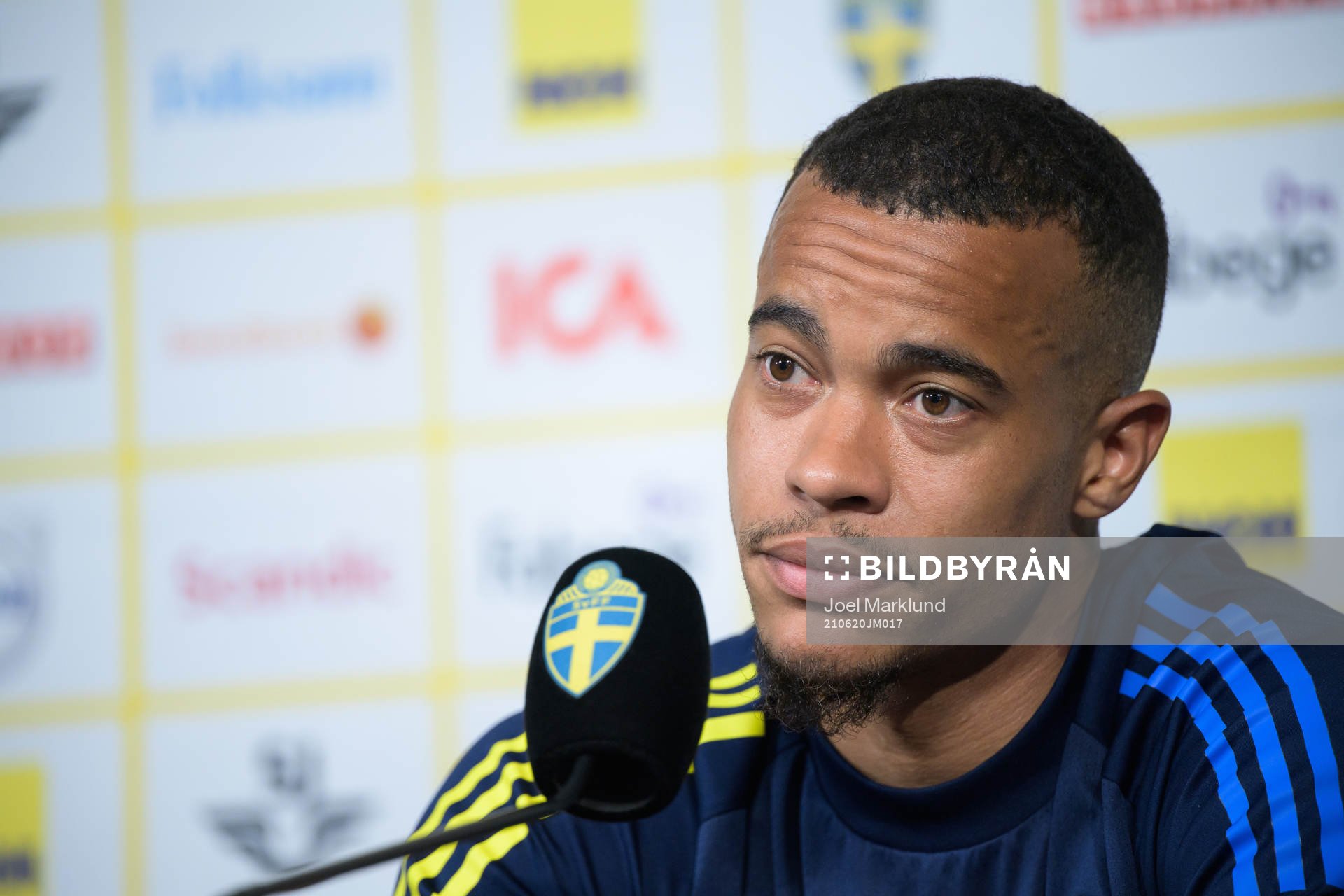 Robin Quaison of the Swedish national football team at a