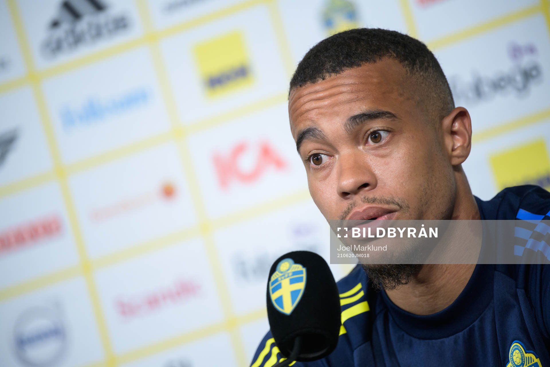 Robin Quaison of the Swedish national football team at a