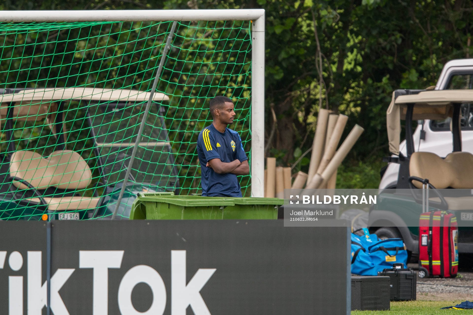 Alexander Isak of the Swedish national football team is taking an ice bath at a training session during the UEFA Euro 2020 Football Championship on June 22, 2021 in Gothenburg.