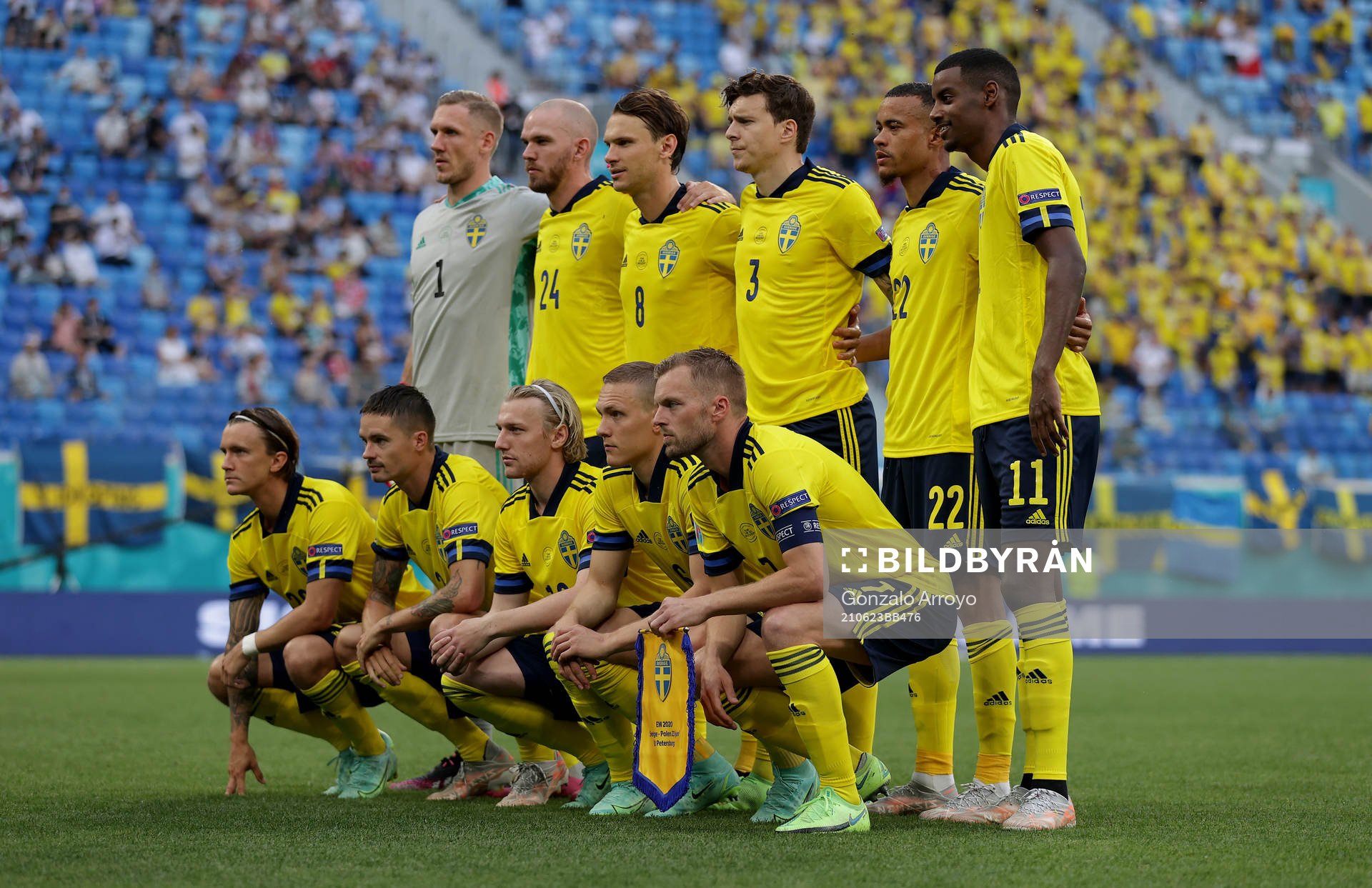 In this handout photo from UEFA the Swedish starting eleven