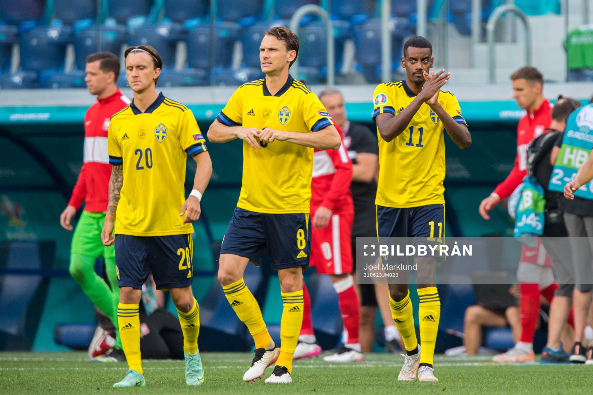 Kristoffer Olsson, Albin Ekdal and Alexander Isak of Sweden