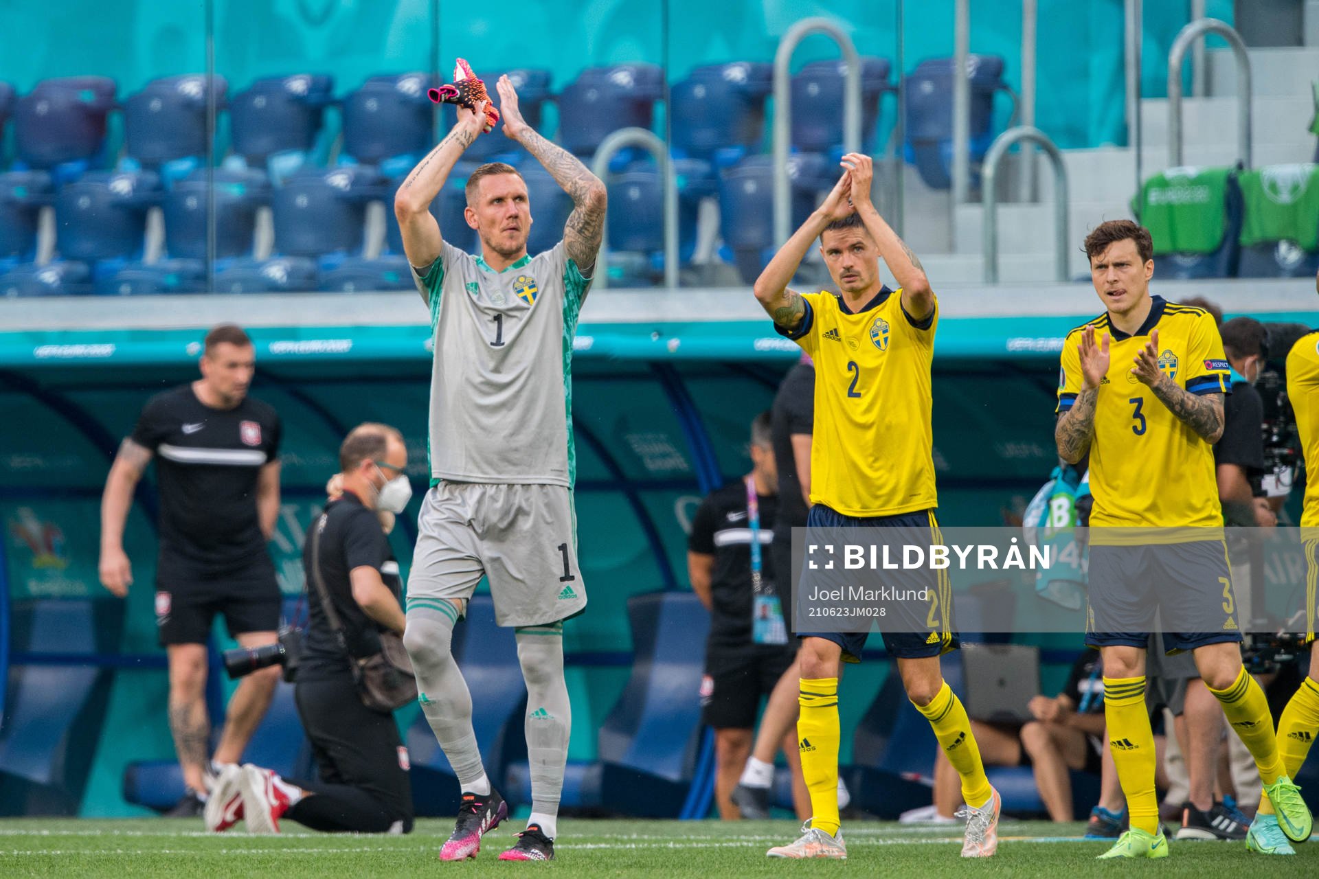 Goalkeeper Robin Olsen, Mikael Lustig and Victor Nilsson