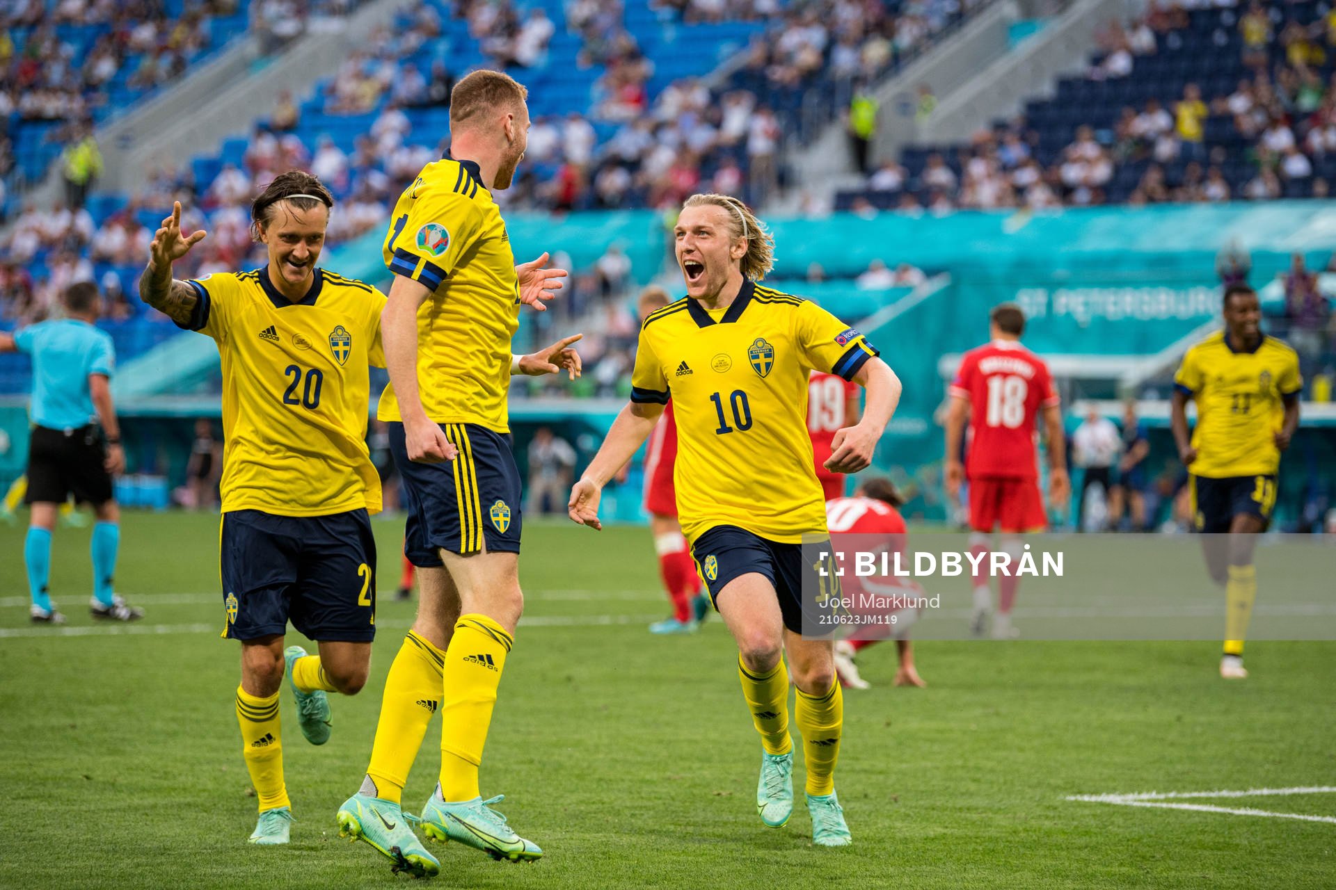 Kristoffer Olsson, Dejan Kulusevski and Emil Forsberg of