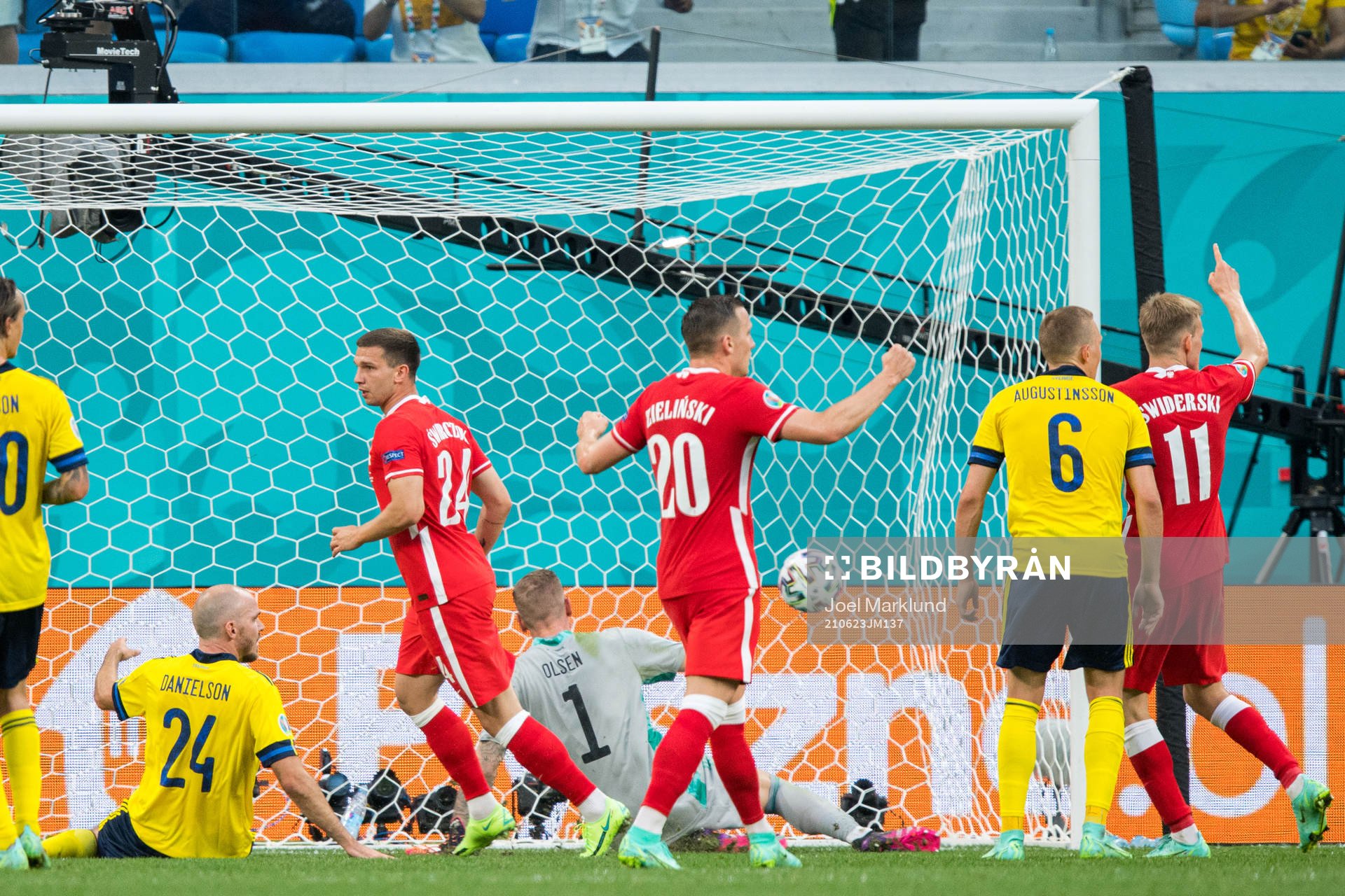 Jakub Swierczok of Poland scores 2-2 with is disallowed by
