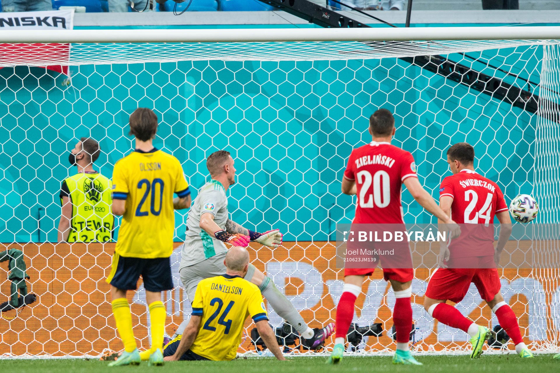 Jakub Swierczok of Poland scores 2-2 with is disallowed by