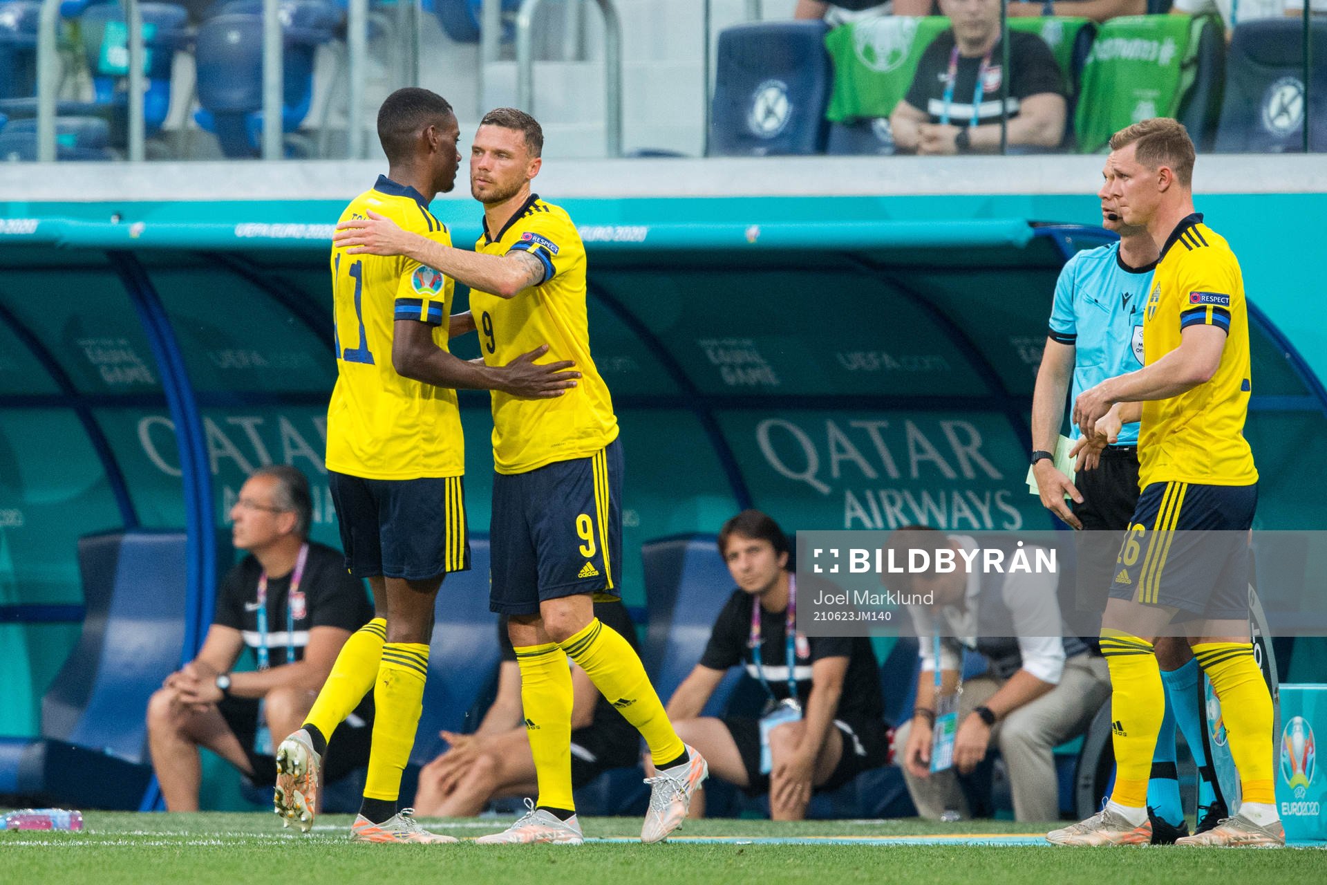 Marcus Berg change with Alexander Isak of Sweden
