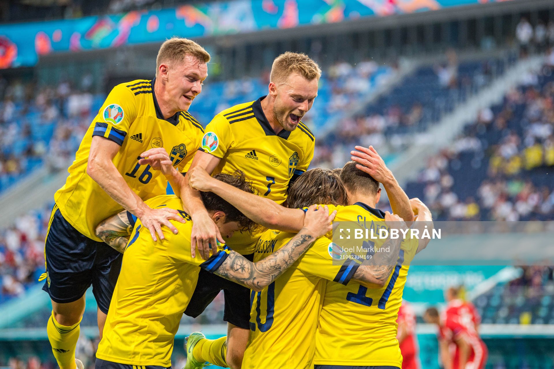 Emil Krafth and Sebastian Larsson celebrate with Viktor