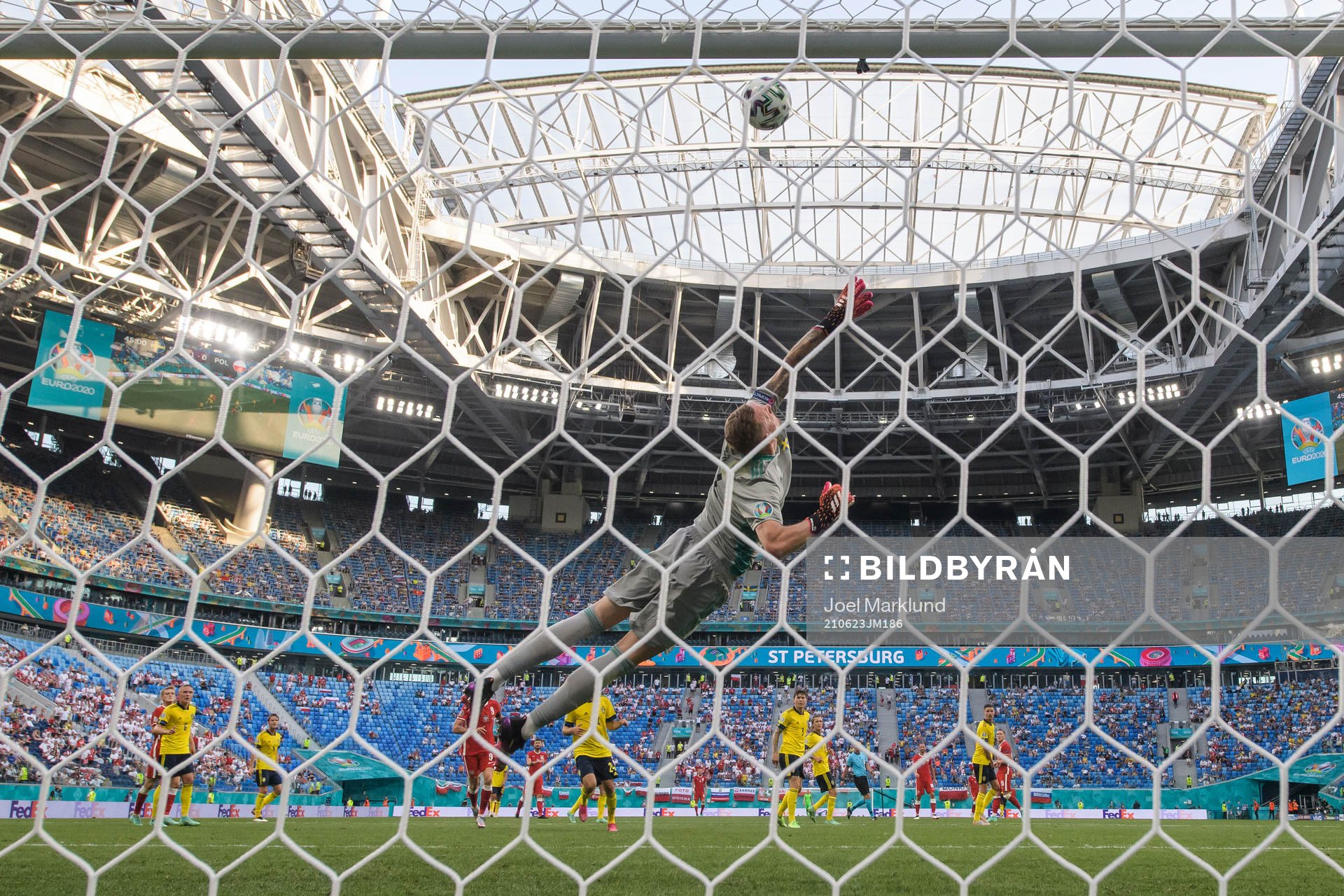 Goalkeeper Robin Olsen of Sweden makes a save