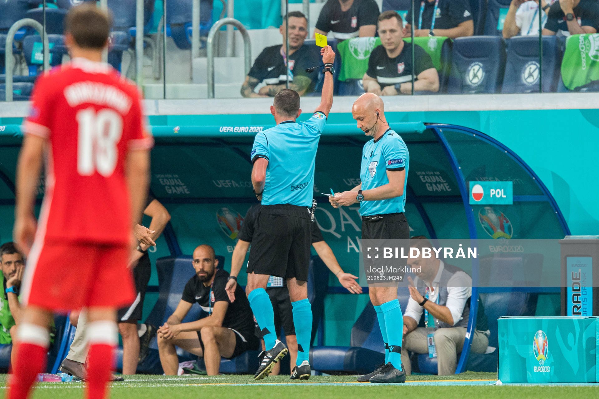 Referee Michael Oliver during the UEFA Euro 2020 Football Championship match between Sweden and Poland on June 23, 2021 in Saint Petersburg.