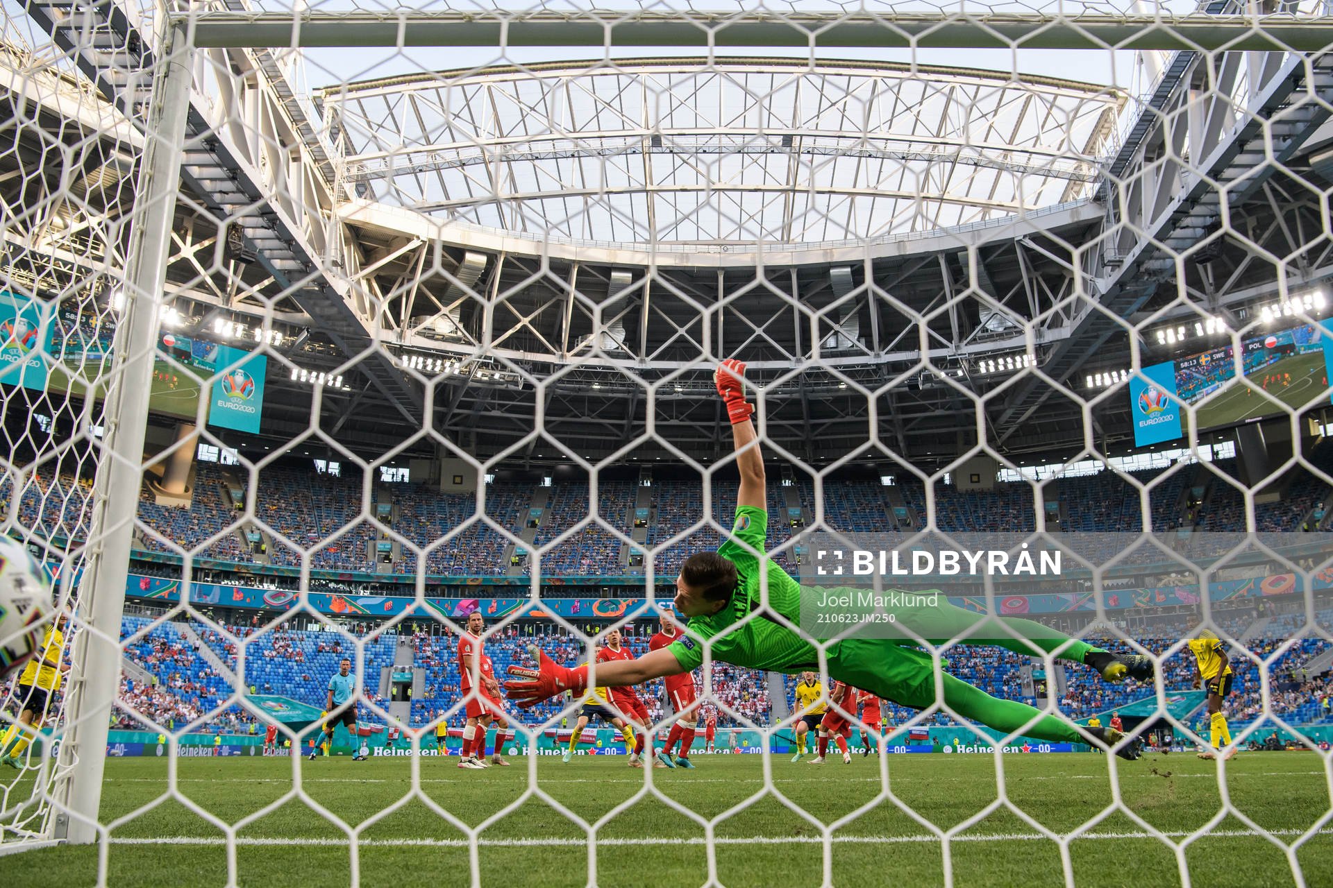 Goalkeeper Wojciech Szczesny of Poland lets in the 2-0 goal