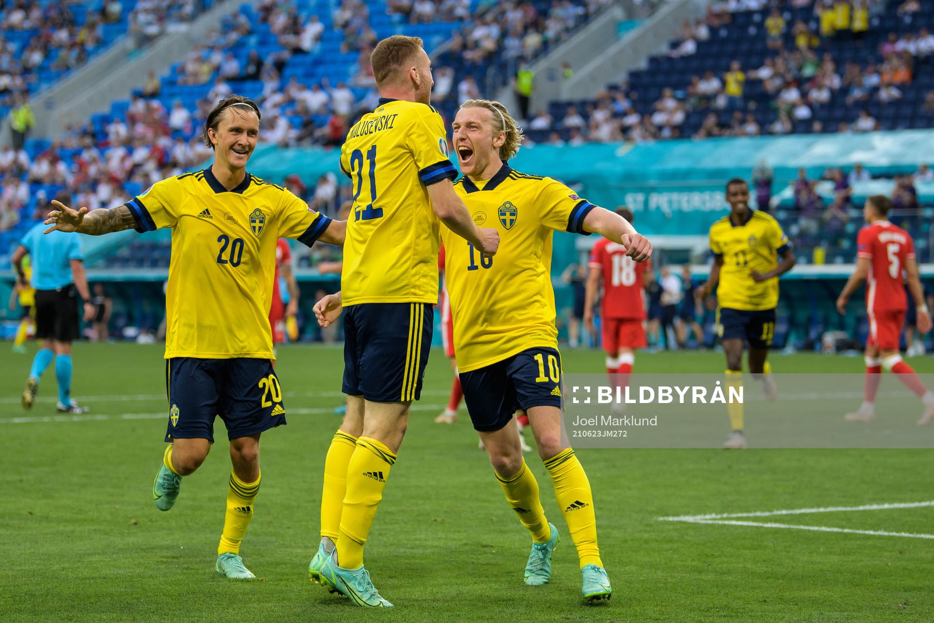 Kristoffer Olsson, Dejan Kulusevski and Emil Forsberg of