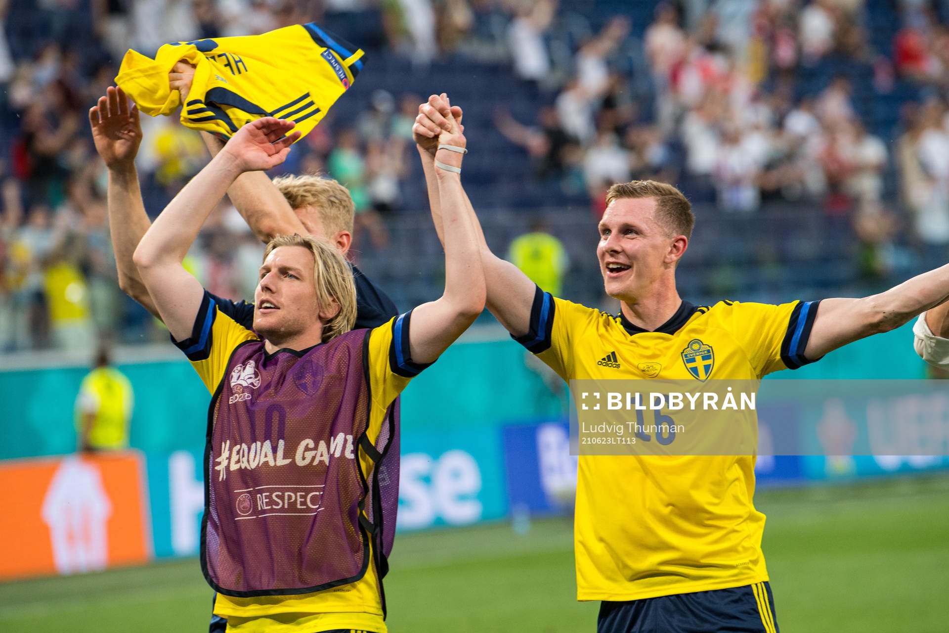Emil Forsberg and Emil Krafth of Sweden celebrate