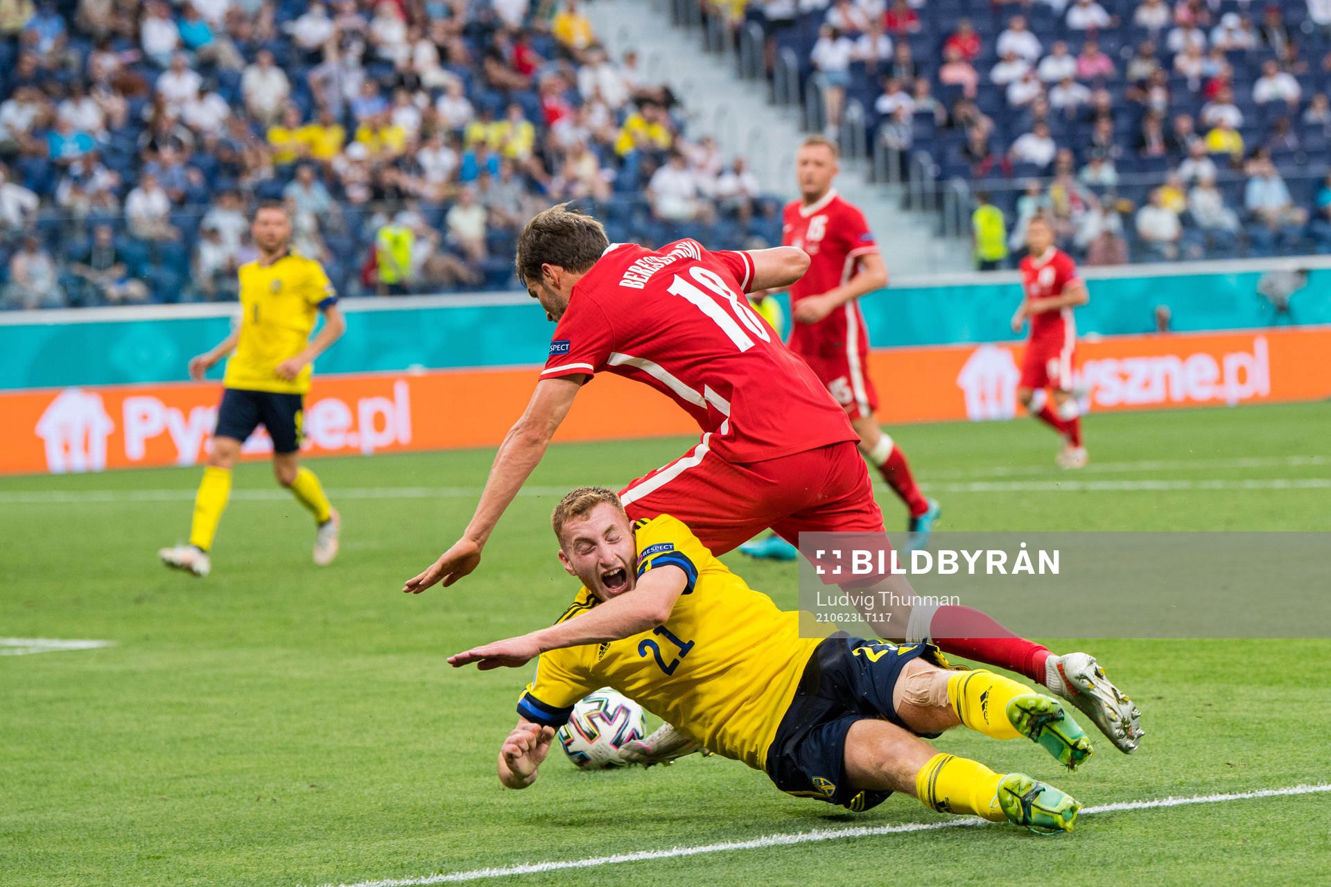 Dejan Kulusevski of Sweden and Bartosz Bereszynski of Poland