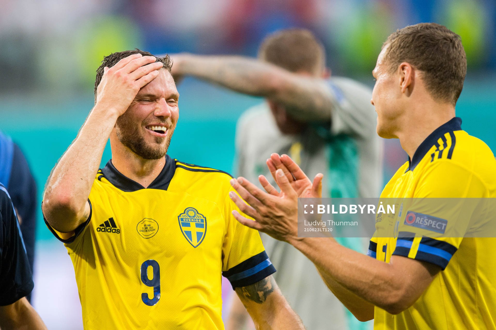 Marcus Berg and Viktor Claesson of Sweden celebrate